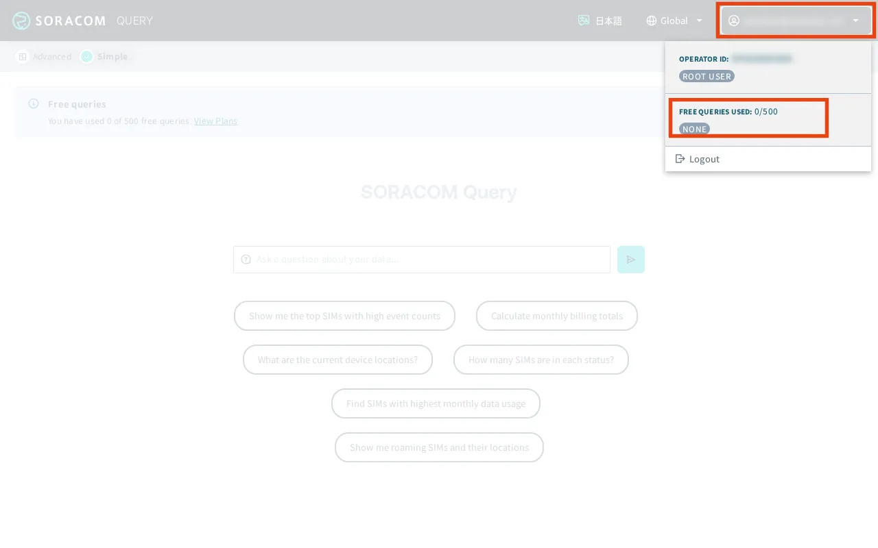 Screenshot of the usage data accessed via the account menu